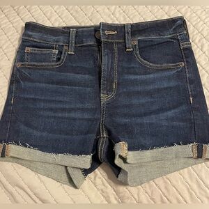American Eagle High Rise Shortie Shorts in Dark Wash, Size 2